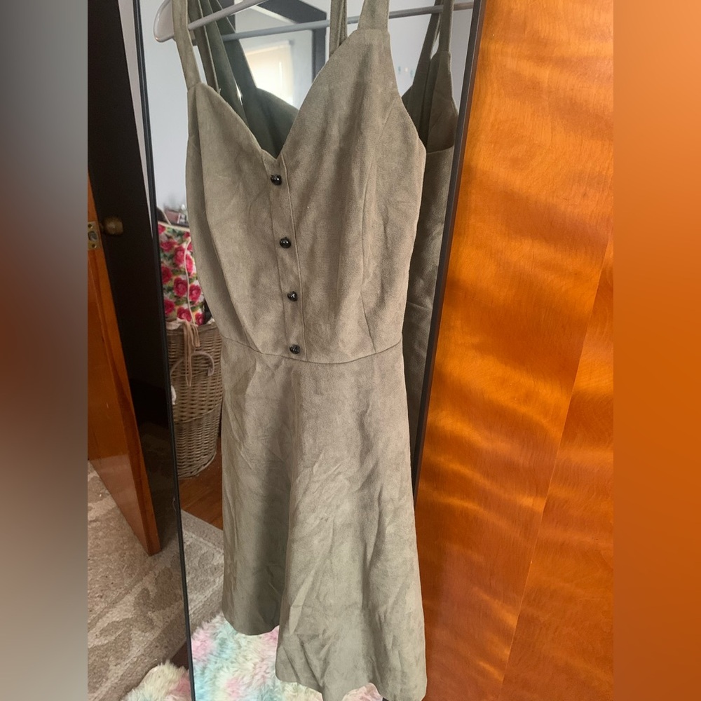 SHEIN Olive Midi Dress with Button Detail